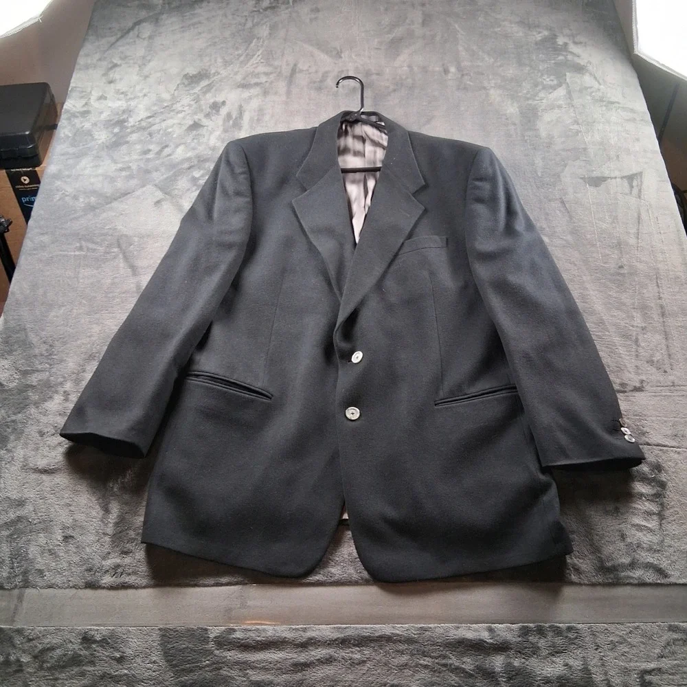 Hals Ultima Moda Blazer Mens 46 Black Two Button Wool Blend Sport Coat Encino